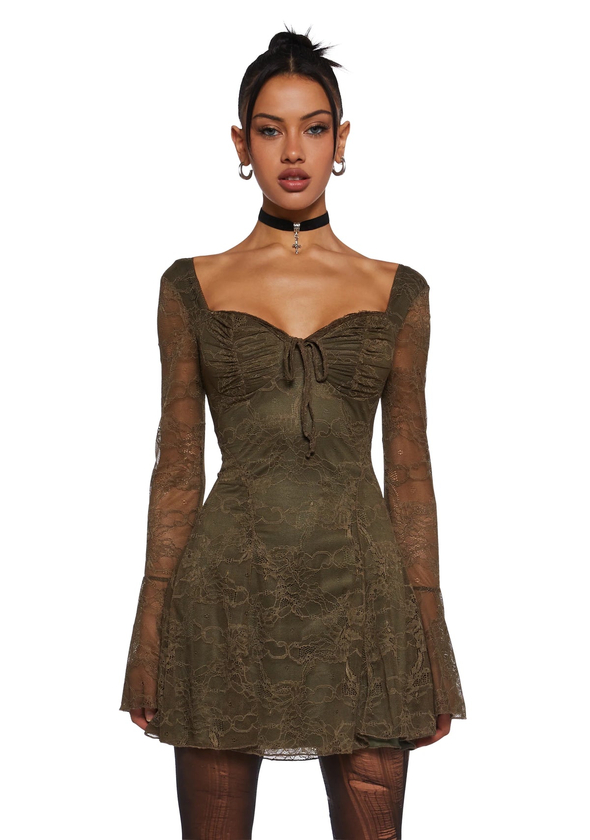 Aura Points Lace Mini Dress - Green