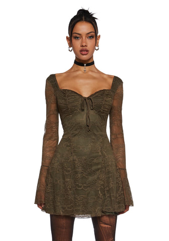 Aura Points Lace Mini Dress - Green