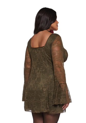 Aura Points Lace Mini Dress - Green