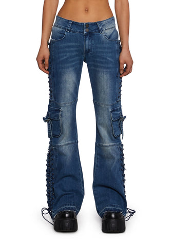 Something To Prove Lace-Up Flare Jeans