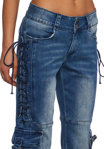 Something To Prove Lace-Up Flare Jeans