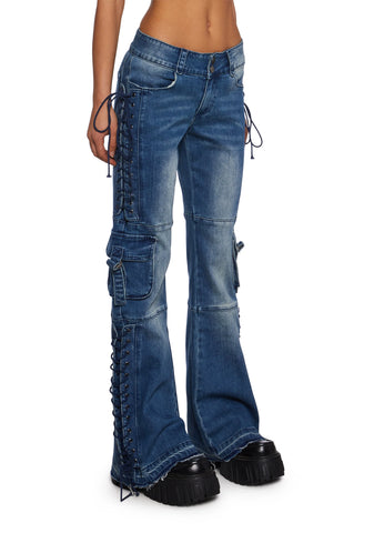 Something To Prove Lace-Up Flare Jeans