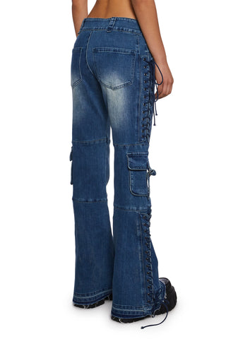 Something To Prove Lace-Up Flare Jeans