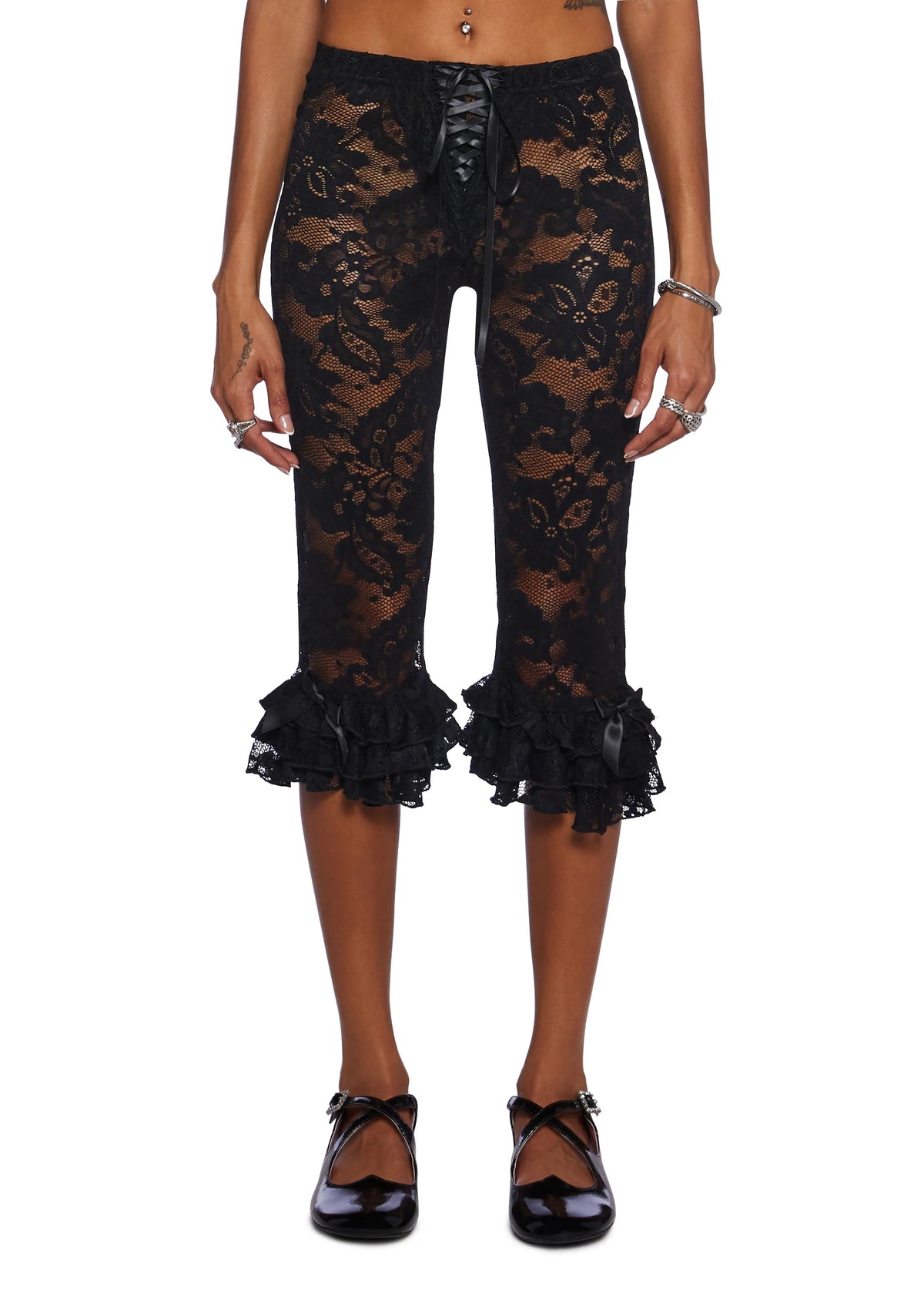 Daring Love Lace Capri Pants - Black