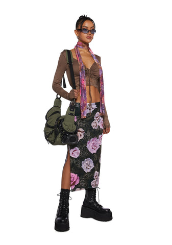 Snap Back Long Sleeve Top - Brown