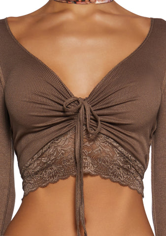 Snap Back Long Sleeve Top - Brown