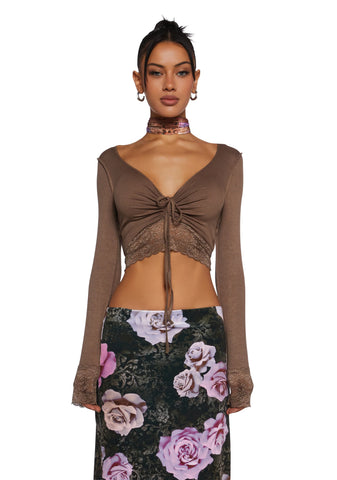 Snap Back Long Sleeve Top - Brown