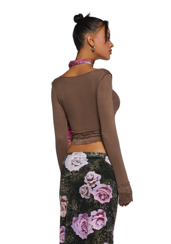 Snap Back Long Sleeve Top - Brown