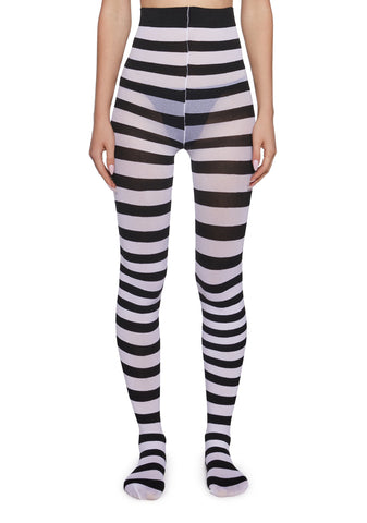 Diva Hex Appeal Striped Tights - White/Black