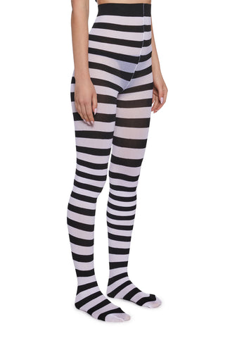 Diva Hex Appeal Striped Tights - White/Black