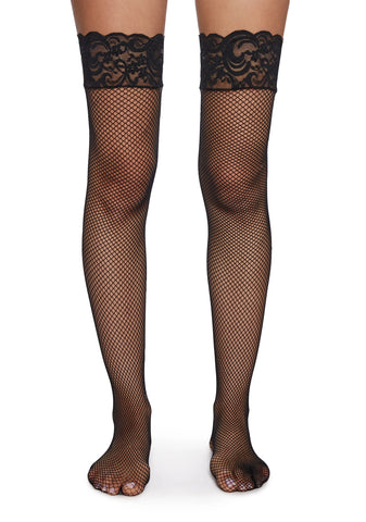Charming Temptation Fishnet Thigh Highs - Black