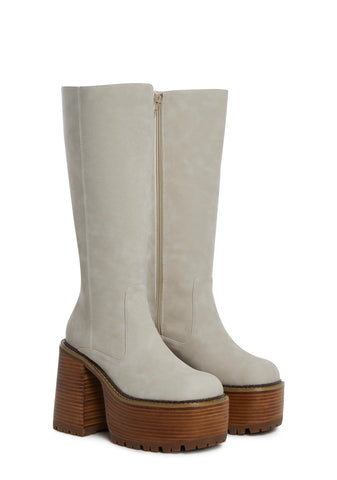 Vintage Soul Knee High Boots - Off White