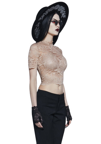 Ominous Trance Lace Top - Light Brown