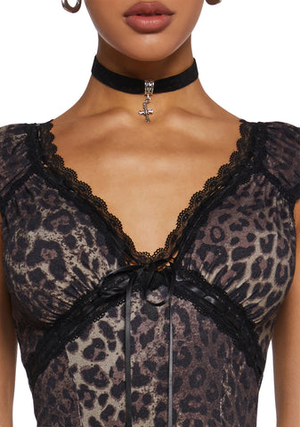 Queen Of Spring Lace Trim Top - Leopard