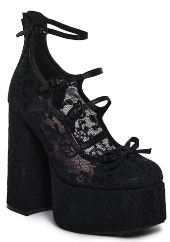 Smiling Melody Platform Heels - Black