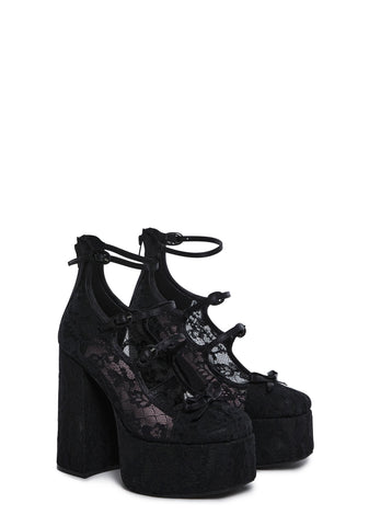 Smiling Melody Platform Heels - Black