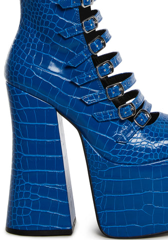 Hardcore Dazzle Platform Boots - Blue Croc