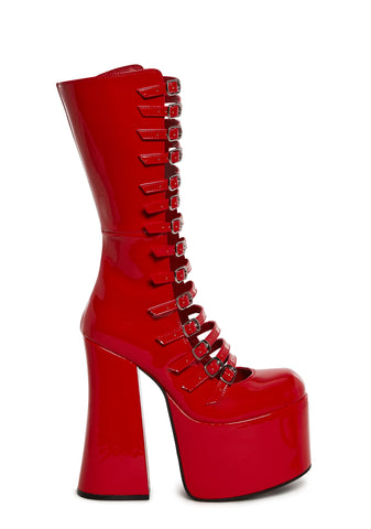 Hardcore Dazzle Platform Boots - Red