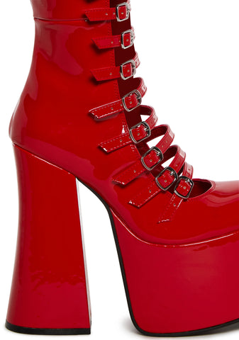 Hardcore Dazzle Platform Boots - Red