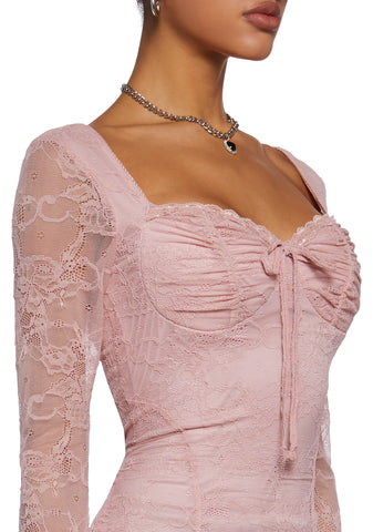 Aura Points Lace Mini Dress - Pink