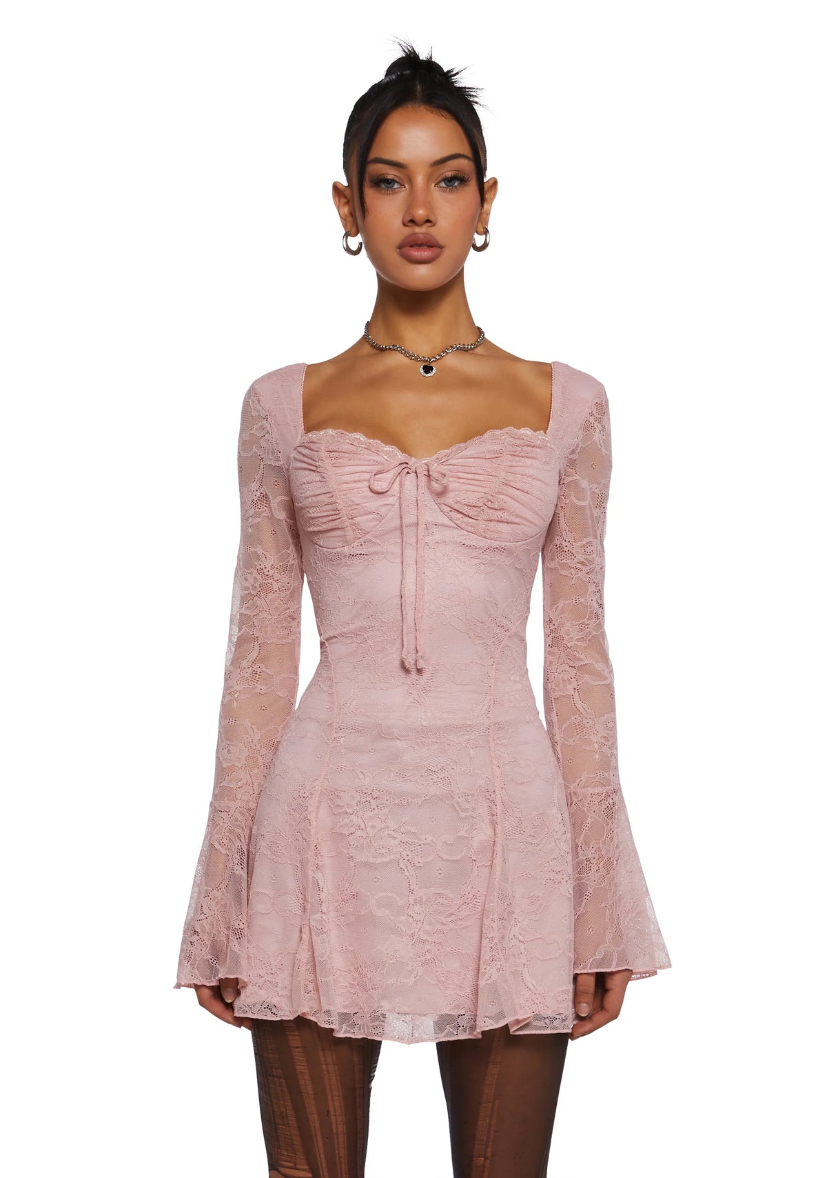 Aura Points Lace Mini Dress - Pink