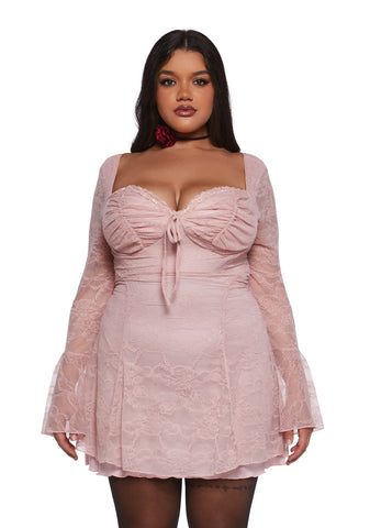 Aura Points Lace Mini Dress - Pink