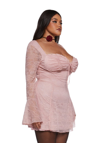 Aura Points Lace Mini Dress - Pink