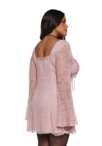 Aura Points Lace Mini Dress - Pink