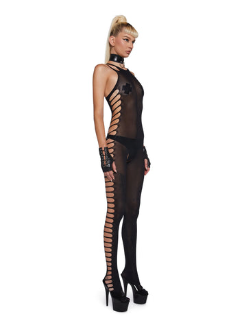 Lost In Lust Cut Out Body Stocking - Black