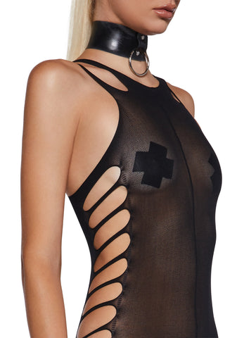 Lost In Lust Cut Out Body Stocking - Black