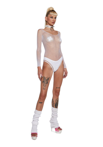 Supernova Party Fishnet Bodysuit - White