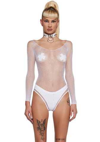 Supernova Party Fishnet Bodysuit - White