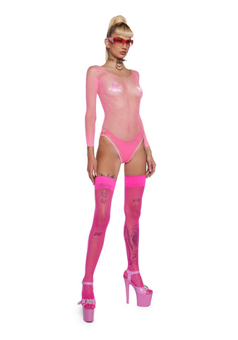 Supernova Party Fishnet Bodysuit - Pink