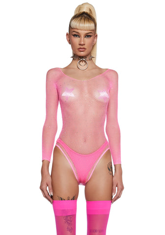 Supernova Party Fishnet Bodysuit - Pink