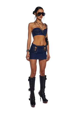 Bad Thoughts Denim Skirt Set
