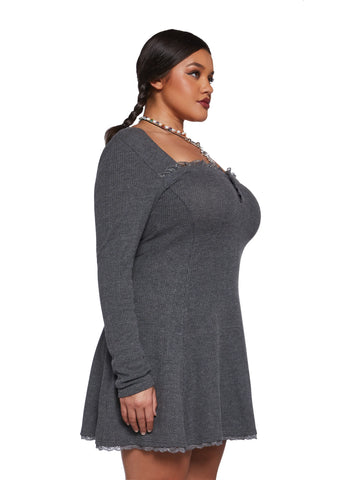 Mid Century Date Thermal Dress  - Gray