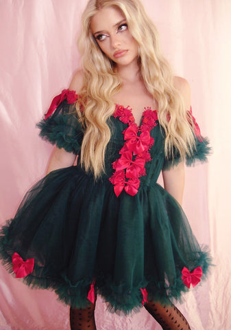 Winter Rose Mini Dress - Green