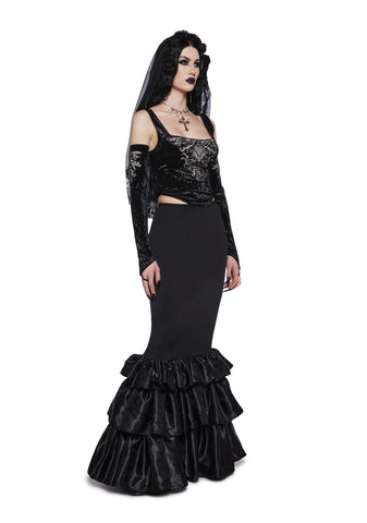 Shadowed Grandeur Bustle Maxi Skirt