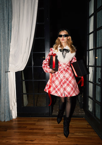 Holiday Party Plaid Trench Coat