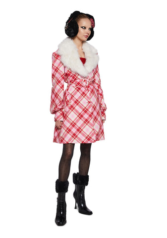 Holiday Party Plaid Trench Coat
