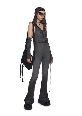 Warp Knit Hooded Jumpsuit