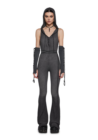 Warp Knit Hooded Jumpsuit