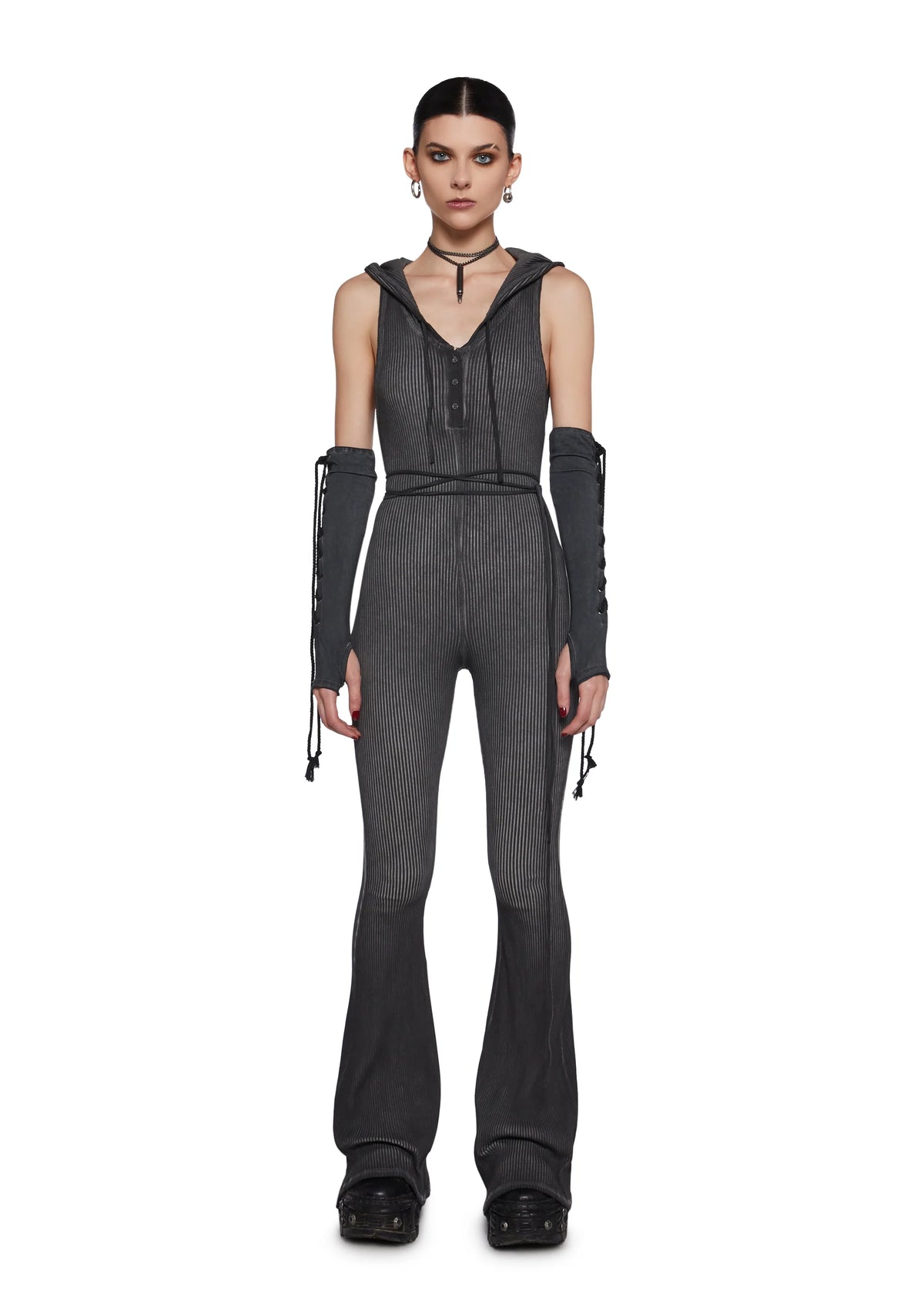 Warp Knit Hooded Jumpsuit