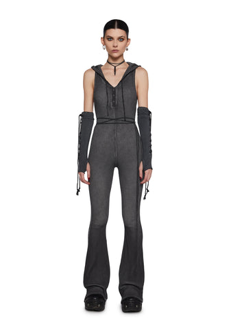 Warp Knit Hooded Jumpsuit