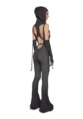 Warp Knit Hooded Jumpsuit