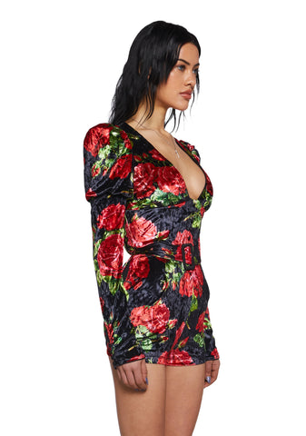 Chic Manners Velvet Romper - Black/Red