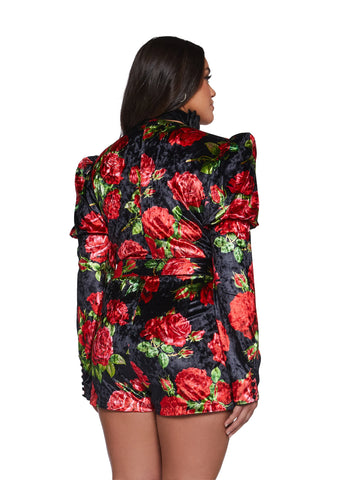 Chic Manners Velvet Romper - Black/Red