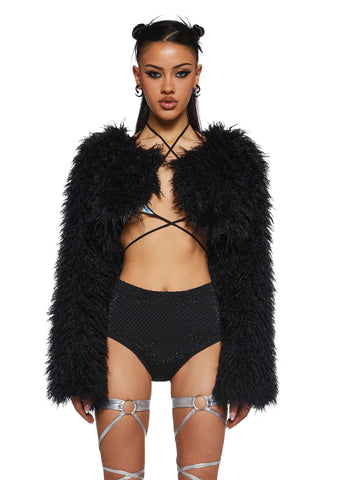 Midnight Hype Faux Fur Shrug - Black
