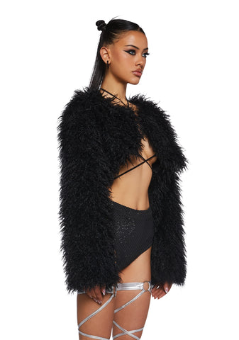 Midnight Hype Faux Fur Shrug - Black
