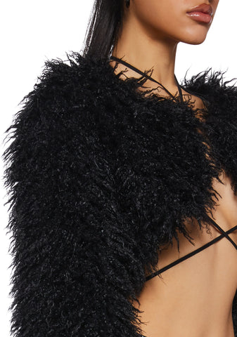 Midnight Hype Faux Fur Shrug - Black
